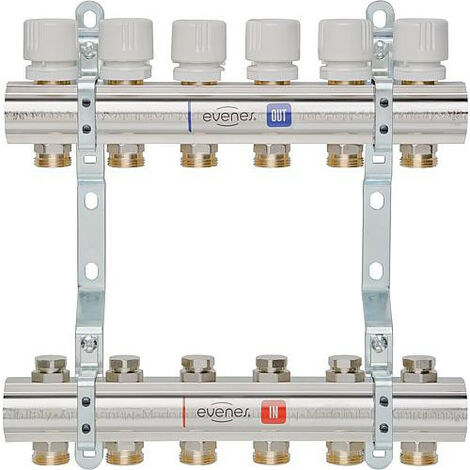 Repartiteur de chauffage EVENES type M5 3 DN25 1 laiton 3 circuits avec vanne de reg
