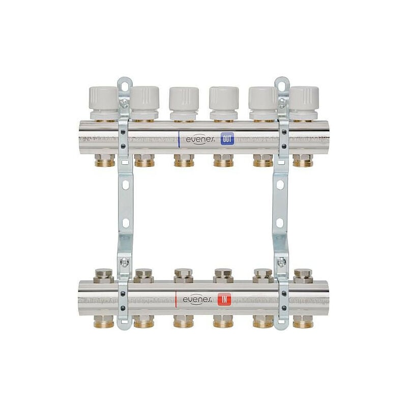 Repartiteur de chauffage evenes type M5 2 DN25 1 laiton 2 circuits avec vanne de reg