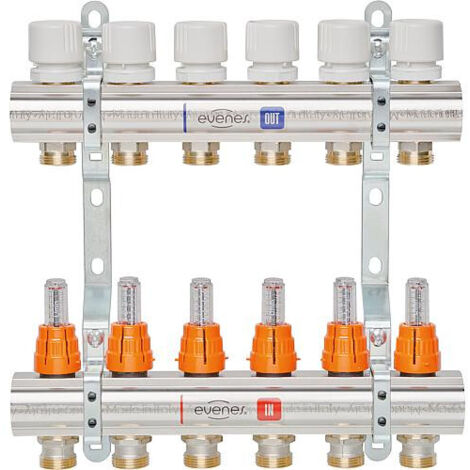 Repartiteur de chauffage EVENES Type M6 10 DN25 1 laiton 10 circuits avec debitmetre