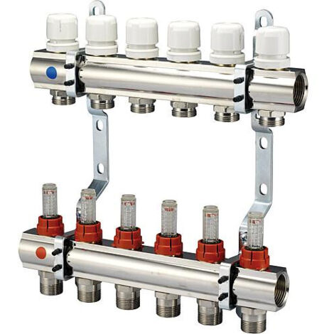 Repartiteur de chauffage EVENES Type M6 2 DN25 1 laiton 2 circuits avec debitmetre