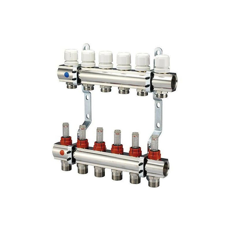 Repartiteur de chauffage evenes Type M6 2 DN25 1 laiton 2 circuits avec debitmetre