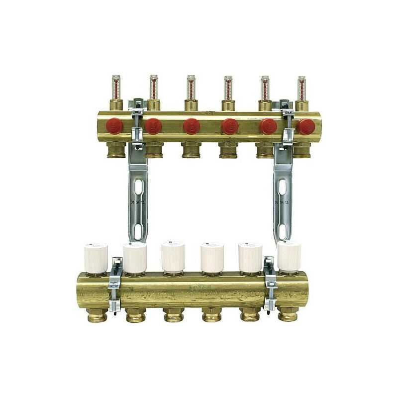Repartiteur de circuit de chauffage 1" laiton debit 0,5l/min pour 2 groupes 3/4" eurocones"