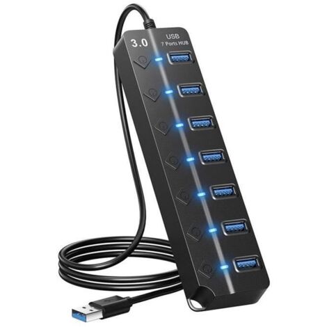 RéPartiteur de Hub USB 7 Ports Adaptateur USB 30 Multi-Hub Adaptateur Secteur USB à Plusieurs Ports avec Interrupteurs et Voyants