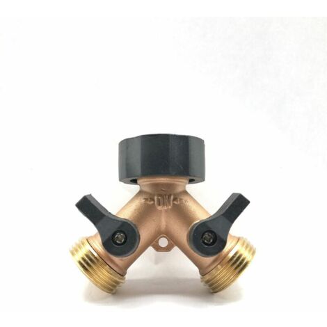 Répartiteur de Robinet 2-Voies Y-Distributeur pour Tuyaux D'Arrosage, Double Arrivee d'eau Machine a Laver Répartiteur D'Eau 3/4 Pouces pour Connexion de 2 Appareils, Laiton