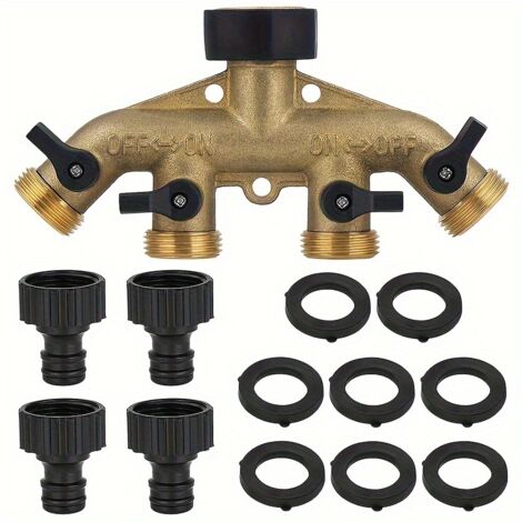 Répartiteur de Robinet de Jardin 4 Voies en Laiton – Diviseur d’Irrigation Multitâche avec Adaptateur, Filetage Européen 3/4"