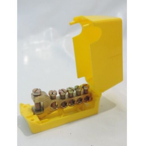 Répartiteur de terre 5 départs 1 arrivée pour câble 35mm² max avec cache isolant plastique jaune SIB ADR P04350