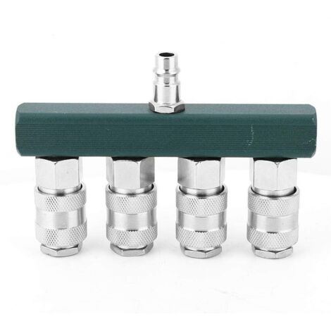 Répartiteur de tuyau d'air à 4 voies, collecteur connexion rapide 5 ports style T, coupleur universel séparateur compresseur fiche mâle NPT 1/4", adaptateur raccord pneumat -