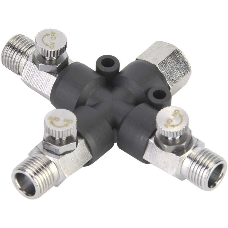 Répartiteur de Tuyau D'air en Métal Réglable à Trois Voies pour Aérographe et Mini Compresseur D'air, Raccord D'aérographe à Trois Voies 1/8 avec