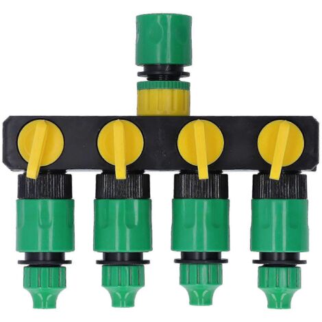 Répartiteur de tuyau d'arrosage 4 voies en ABS durable, en acier inoxydable, pour l'irrigation de jardin, terrasse et ferme.