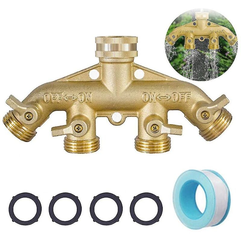 Répartiteur de tuyau d'arrosage à 4 voies Adaptateur de robinet en laiton Distributeur d'irrigation