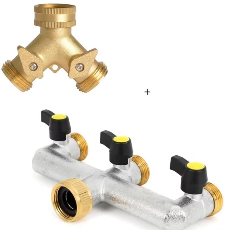 Répartiteur de tuyau d'arrosage en laiton massif, vanne 3 voies et connecteur en Y pour robinet, répartiteur de tuyau d'arrosage (2 voies),