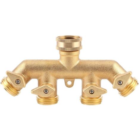 Répartiteur de tuyau, laiton jardin 4 voies séparateur de tuyau adaptateur de tuyau robinet à tournant sphérique robinet d'eau connecteur de soupape.
