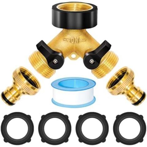 Répartiteur d'eau 2 voies 3/4" - en Y Raccord de appareils avec interrupteur séparé Pour machine à laver, cuisine, jardin, pelouse Or