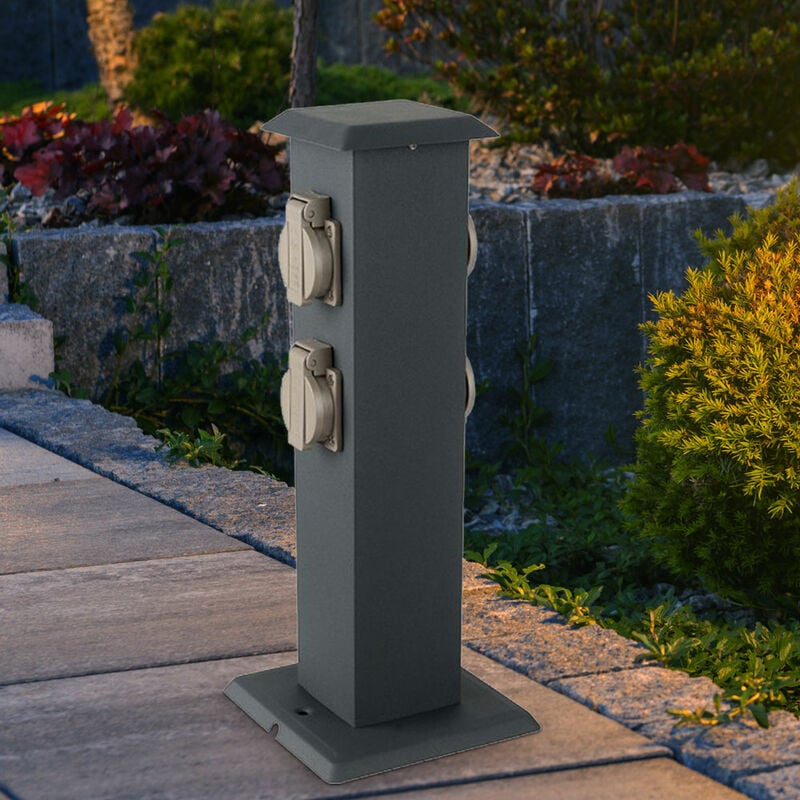 Etc-shop - Répartiteur d'énergie, prise extérieure, poteau de prise, prise de jardin, étanche IP44 4 compartiments, gris inox, LxlxH 15,7x15,7x39,5cm