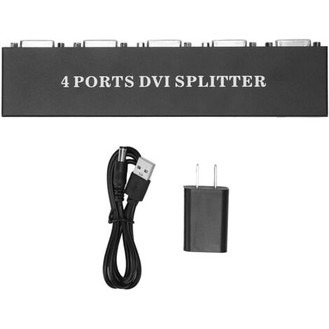 Répartiteur DVI 1 Entrée 4 Sorties Haute Définition sans Perte, Duplicateur Vidéo Plug & Play pour PC, Ordinateur Portable, Projecteur, Téléviseur HD, Alimentation 100‑240V Prise US