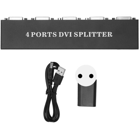 Répartiteur DVI 1 entrée 4 sorties haute définition sans perte, prêt à l'emploi, pour PC, ordinateur portable, projecteur et téléviseur, avec prise UE 100‑240V.
