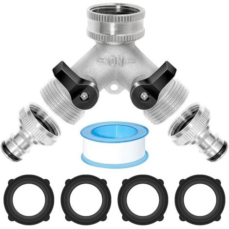 Répartiteur eau 2 voies 3/4 - Répartiteur en Y - Raccord eau de 2 appareils avec interrupteur séparé - Pour machine à laver, cuisine, jardin, pelouse