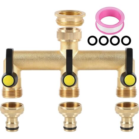Répartiteur Eau 3 Voies Laiton - 1 Entrée 3 Sorties - Robinet Sphérique - Pour Arrosage Et Électroménager - Filetage 3/4"