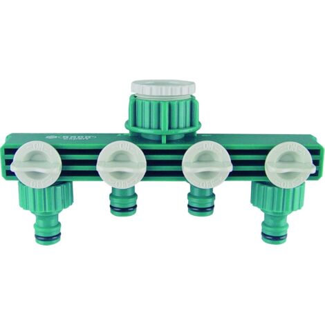 Répartiteur Eau 4 Voies - 1 Unité - PVC Et ABS - Débit Réglable - Jardin Et Arrosage - Vert 5x12x8 cm