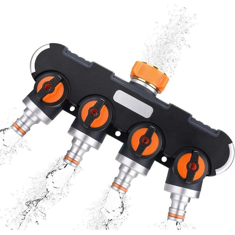 Répartiteur en 4 Voies - Raccord de Tuyau - Débit d'eau Réglable et Verrouillable - Séparateur de Tuyau d'arrosage - Distributeur pour l'Irrigation