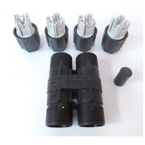 Répartiteur en H 3P+T pour câble Ø 9mm à 14 mm (1 à 2.5mm²) 20A noir raccord écrou QUICKON QPD H 3PE2.5 9-14 BK PHOENIX 1582148