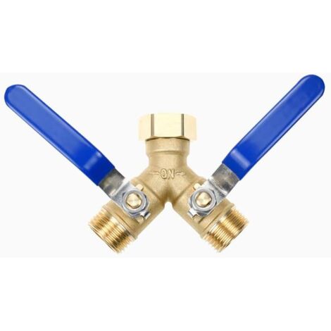 GISTUCH Répartiteur en Y à 2 voies en laiton, raccord d'eau 3/4" avec 2 robinets d'arrêt séparés, poignée allongée en acier inoxydable 304, connexion pour deux appareils