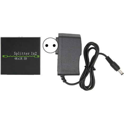 Répartiteur HDMI 1 Entrée 2 Sorties 4K 30Hz en Alliage d'Aluminium, Alimentation 100‑240V Fiche UE