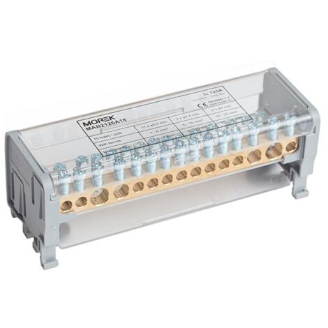 Répartiteur modulaire bipolaire Moblock 125A - 15 départs - 2x35 + 2x25 + 11x6mm² - MOREK