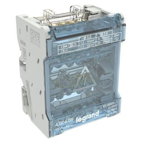Répartiteur modulaire monobloc tétrapolaire à bornes - 100A - 7 connexions par barreau - 4 modules