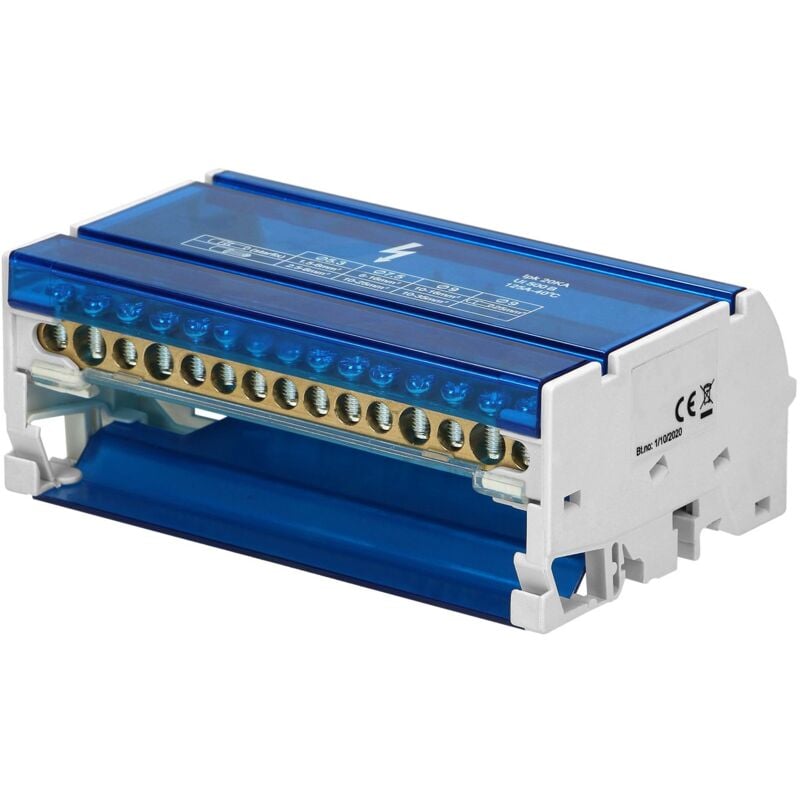 Répartiteur modulaire tétrapolaire 125A 15 départs : 11x 1,5 à 6mm² + 2x 10 à 25mm² + 2x 35mm²