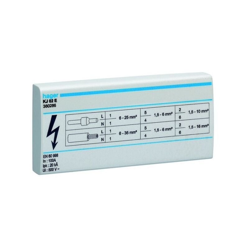 KJ02E Bloc de rEpar. 125A 4p.L1 L3 1x6 25² 2x4 10² 5x1,5 6²,N 1x6 25² 6x4 10² 4x1,5 6² - Hager