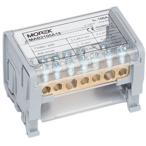 Répartiteur pour tableau électrique 100A – 7 départs 2x25mm² + 5x6mm² – Installation sur rail DIN – Matériau plastique renforcé
