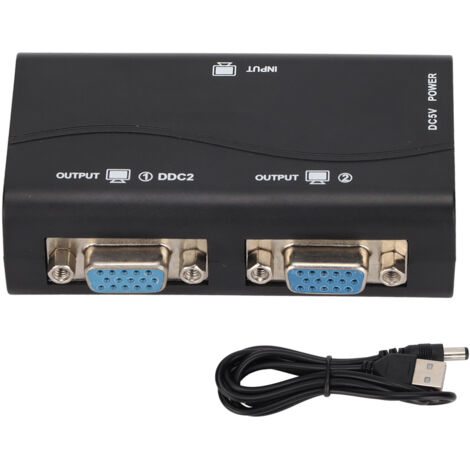 Répartiteur VGA 1 entrée 2 sorties 250MHz alimenté USB 1920x1440 1080P pour duplication d'écran
