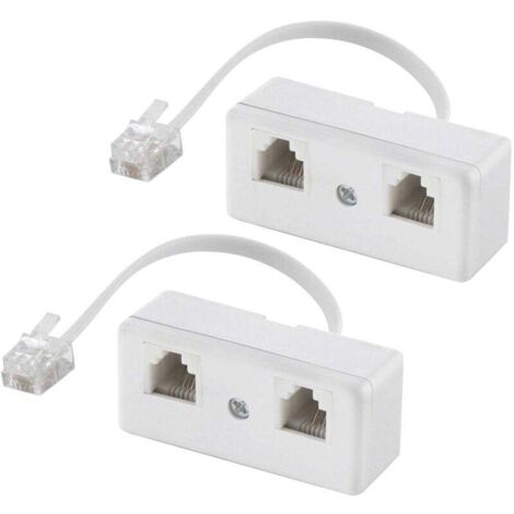 Répartiteurs téléphoniques bidirectionnels, câble RJ11 6P4C adaptateur mural téléphonique et séparateur, convertisseur mâle vers 2 femelles pour ligne fixe (blanc, lot de 2)