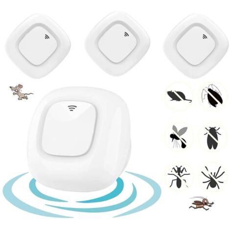 Repelente de mosquitos ultrasónico enchufable, control electrónico de plagas para interiores, control de plagas para mosquitos, ratones, arañas, cucarachas, moscas, paquete de 4, enchufe estándar euro