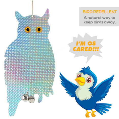 [Repelente de pájaros] 2 espantapájaros decorativos reflectantes, PVC holográfico, luminosos, con función de sonido y campana, 40 x 20 cm, para balcón y cortavientos.