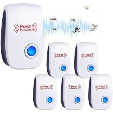 Repelente de plagas ultrasónico, 6 unidades para interiores, control de mosquitos, arañas, cucarachas y ratones