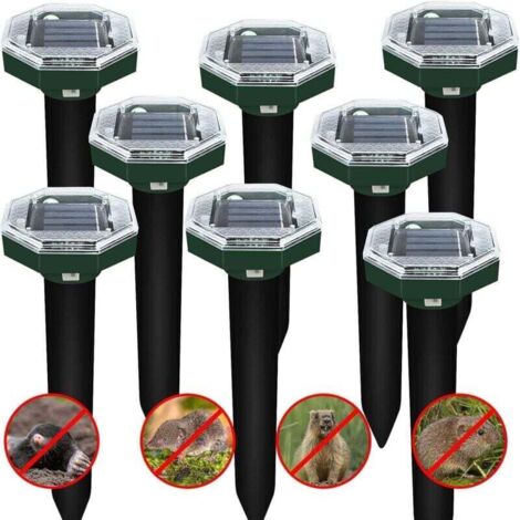 Repelente de ratas, repelente ultrasónico de serpientes (8 unidades), trampa para ratas y topos, control de topos con energía solar, repelente de serpientes, topillos, ratones de campo y otros animale