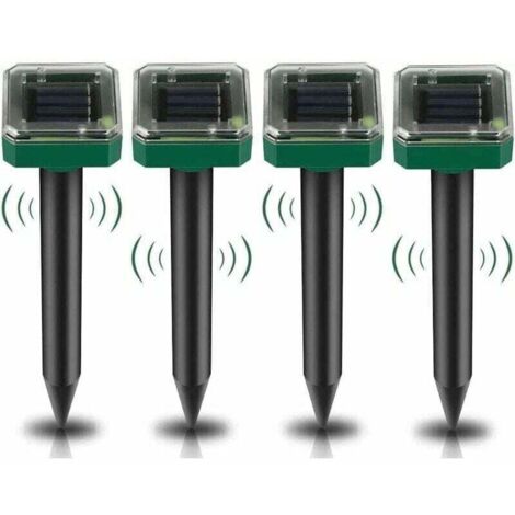 Repelente solar de topos con ultrasonidos, paquete de 4, resistente al agua IP65, ideal para exteriores, ideal para tuzas, serpientes, topos y cucarachas (H285)