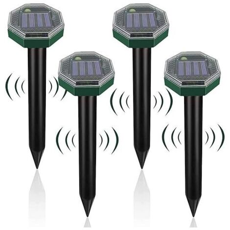 Repelente solar para topos (4 unidades), repelente solar ultrasónico para topos, impermeable IP65, repelente ultrasónico para serpientes, repelente solar para topos