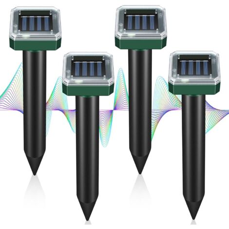 Repelente solar para topos (4 unidades), repelente ultrasónico para ratones, impermeable, eficaz para jardín, repelente de roedores.