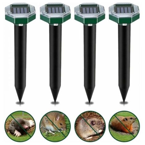 Repelente solar para topos con ultrasonidos, paquete de 4, antitopos, antivibración y ultrasónico, resistente al agua IP65, repelente solar para topos.
