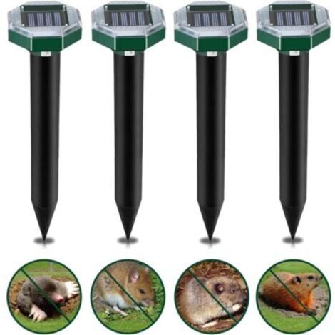 Repelente solar para topos y topillos, paquete de 4 unidades, resistente al agua, ultrasónico, para jardines: eficaz y ecológico.