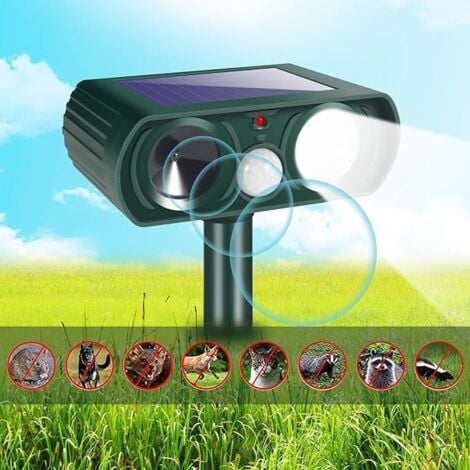 TIGREZY Repelente solar ultrasónico para animales, con sensor de movimiento y luz intermitente para gatos, perros, coyotes, pájaros, zorrillos, serpientes, mapaches, conejos y ardillas (1 unidad)