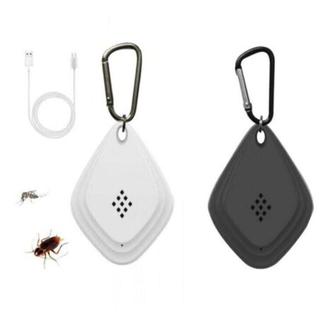 Repelente ultrasónico de mosquitos portátil, electrónico, con carga USB, práctico y portátil (blanco y negro).
