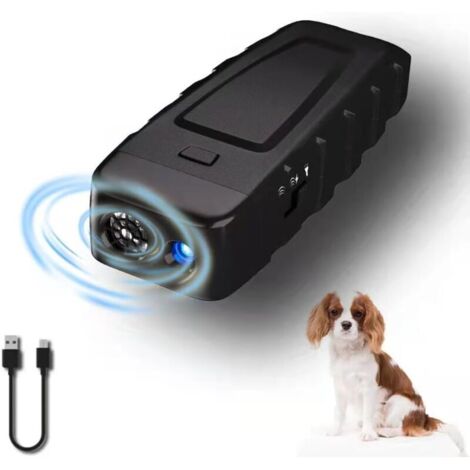 Repelente ultrasónico para perros y gatos, repelente portátil para perros y gatos, linterna LED recargable (negro)