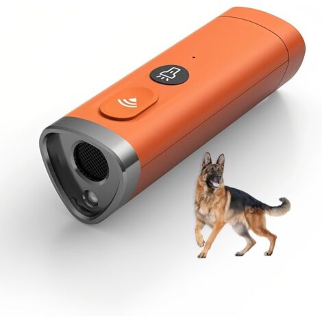 Repelente ultrasónico portátil para perros con linterna y antiladridos, recargable, duradero y fácil de usar para interiores y exteriores (naranja).