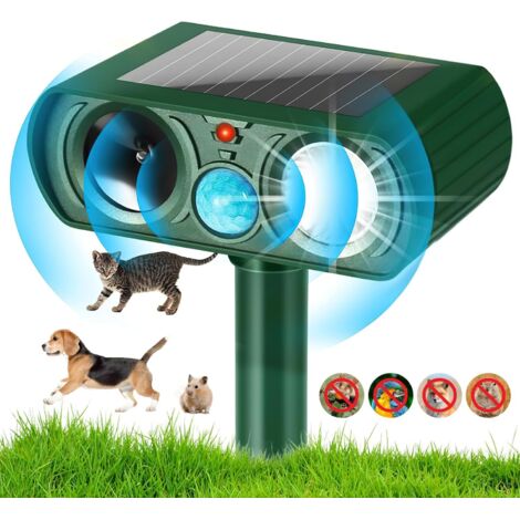 Repellente per gatti ad ultrasuoni ad energia solare per uso esterno, sensibilità e frequenza regolabili, protezione da giardino - installazione rapida - con picchetti da terra