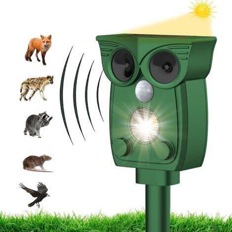 Repellente per gatti ad ultrasuoni, repellente per topi ad ultrasuoni, ultrasuoni per ratti, uccelli, per giardini, campi, vivai, ricarica solare, ricarica USB Previene topi e gatti