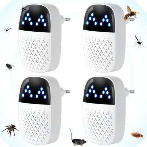 Repellente per parassiti ad ultrasuoni da 4 pezzi, repellente per parassiti AI e sterminatore elettronico per interni per roditori, zanzare, scarafaggi, topi, formiche e ragni